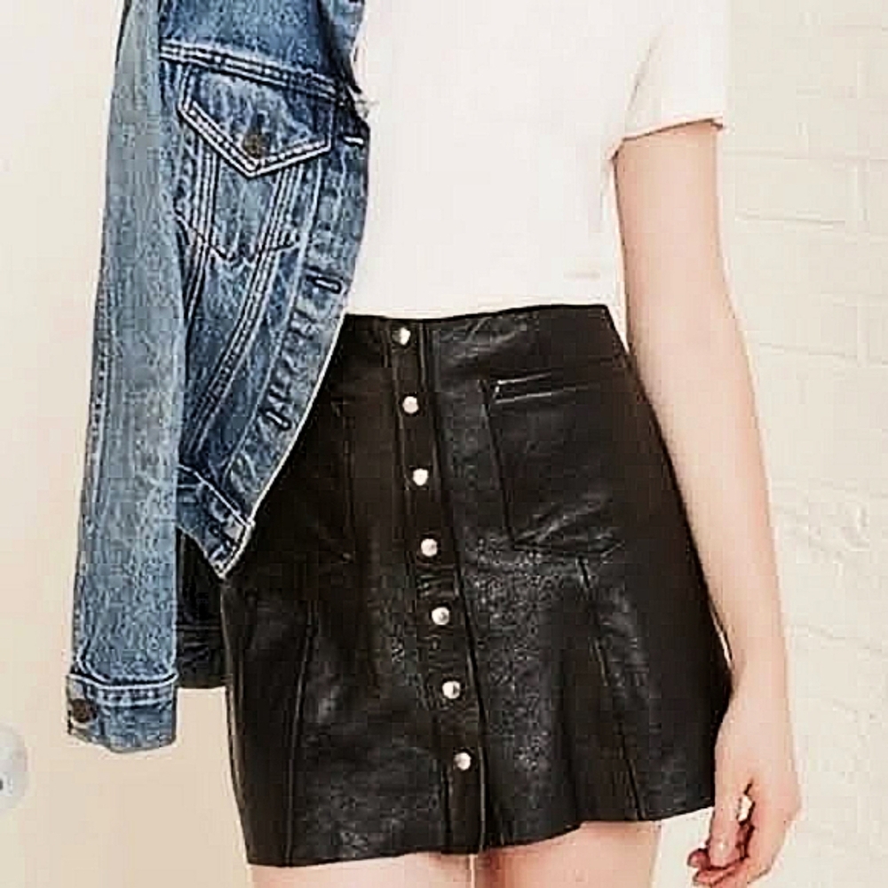 REFORMATION Genuine Leather Black Snap Button Skirt 4 Rock Punk Revolve Grunge